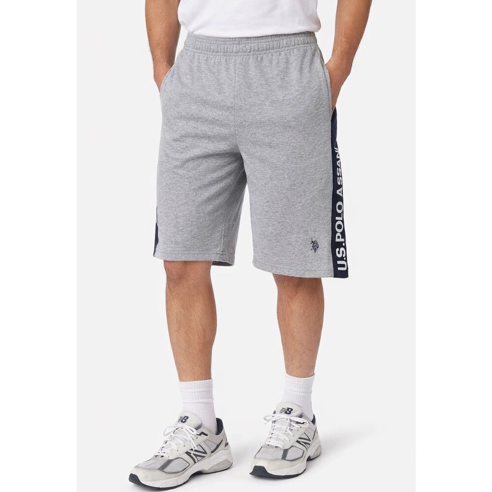 U.S. Polo Assn. Heather Gray Athletic Shorts with Navy Side Panel